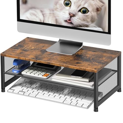 ECOLOVI 2-Tier Computer Monitor Stand Riser, Desk Organizer for Monitor, Printer & Laptop Stand, Desktop Workspace Organizers for Office Supplies(Brown) - color: Brown, size: 2-tier