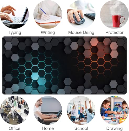 Hexagon Honeycomb Large Mouse Pad,Gaming Keyboard Desk Pad,Extended Mouse Mat Non-Slip Rubber Base with Stitched Edges for Office Game Home XXL 35.4"x15.7" - color: Honeycomb B, size: 35.4L x 15.7W inches