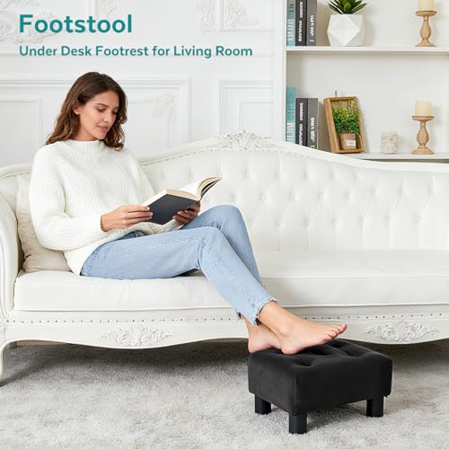 Small Foot Stool Ottoman, Velvet Footstool Ottoman Foot Rest for Couch, Rectangle Footstools and Ottomans Small for Living Room, Entryway and Bedroom (Black) - color: Black (Velvet)