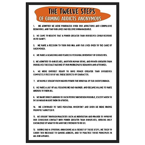 The 12 Steps of of GAA Gaming Addicts Anonymous Poster for Addiction Recovery - Twelve StepsGaming Addicts Anonymous Quotes Print - Addiction Therapy & Recovery - 11x17 in. LAMINATED - No Frame