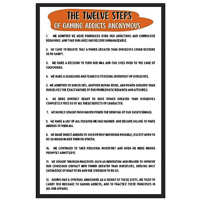 The 12 Steps of of GAA Gaming Addicts Anonymous Poster for Addiction Recovery - Twelve StepsGaming Addicts Anonymous Quotes Print - Addiction Therapy & Recovery - 11x17 in. LAMINATED - No Frame