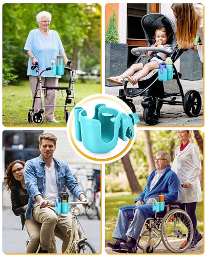 Universal Stroller Cup Holder with Mobile Phone Case, 2-in-1 Strollers Storage Rack, 360 Degrees Rotation Drink Holder for Bike, Pushchair, Wheelchair, Walker,Bicycle, Fits Most Cups (Blue) - color: BLUE