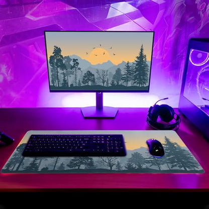 Mountain Gaming Mouse Pad 27.6x11.8 Inch Forest Large Mousepad Extended Grey Mousepad Gaming Non-Slip Rubber Base Stitched Edges Keyboard Mouse Mat Desk Pad for Office Home and Game - color: Mountain 2