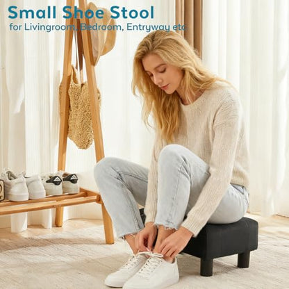 Small Foot Stool Ottoman, Velvet Footstool Ottoman Foot Rest for Couch, Rectangle Footstools and Ottomans Small for Living Room, Entryway and Bedroom (Black) - color: Black (Velvet)