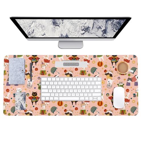 AUPET PU Leather Desk Pad Protector Blotter, Animal 35 x 17in Large Mouse Pad,Cute Office Desk Mat,Waterproof Non-Slip Desk Writing Drawing Pad for Office Home Game (Cute Cat Circus) - color: Cute Cat Circus