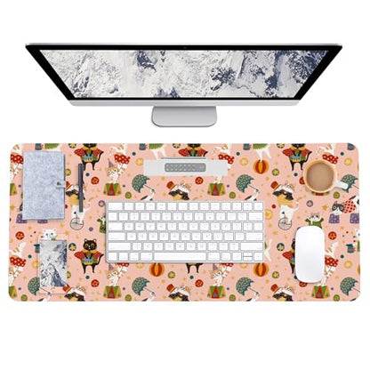 AUPET PU Leather Desk Pad Protector Blotter, Animal 35 x 17in Large Mouse Pad,Cute Office Desk Mat,Waterproof Non-Slip Desk Writing Drawing Pad for Office Home Game (Cute Cat Circus) - color: Cute Cat Circus
