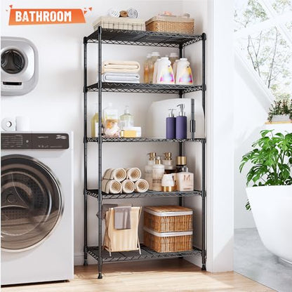 Romorgniz 5-Tier Shelf 1010LBS Storage Shelves Adjustable Wire Shelving,Tool-Free Assembly,Metal Shelving Unit for Kitchen Pantry Closet Laundry Bathroom 59" Hx21.7 Wx13.8 D - size: 59"Hx21.7"Wx13.8"D-Black