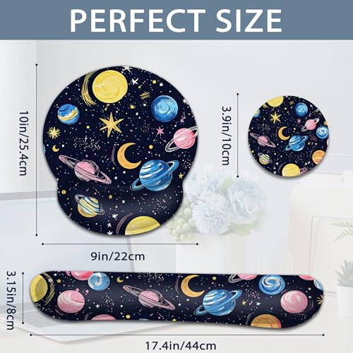 Wrist Rest Support for Mouse Pad Keyboard Set, Planet Moon Universe Galaxy Mouse Pad with Non Slip Rubber Base for Home and Office Typing Support - color: Planet Moon Universe Galaxy