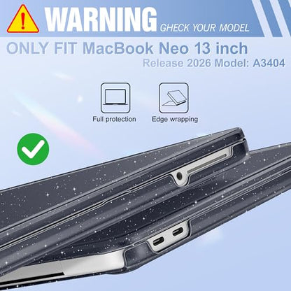 May Chen Compatible with MacBook Neo 13 inch Case 2026 Model A3404, Plastic Hard Shell,Keyboard Cover,Screen Protector,Dust Plug, for MacBook Neo 13" with A18 Pro Chip, Glitter Black - color: Glitter Black