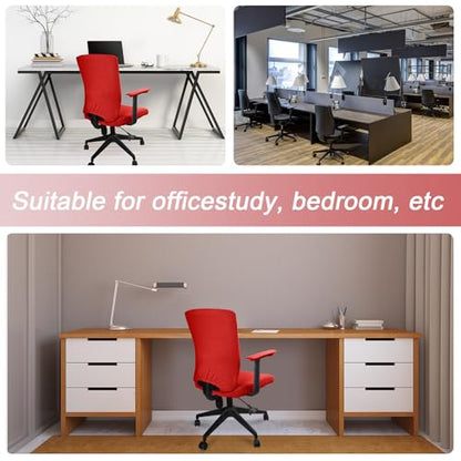 Tallew 4 Pcs Office Chair Covers Set Computer Universal Protective Stretchable Chair Seat Covers Desk Armrest Slipcovers Pads Office Cushion Backrest for Rotating (XL,Red) - color: Red