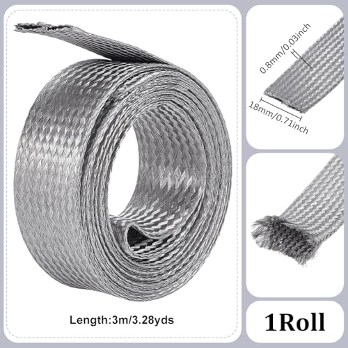 UNICRAFTALE 9.84ft(3m) 1.18" W Braided Sleeving Braid Stainless Steel Cable Wire Shielding Sleeve Ground Straps Protection Flat Metal Mesh Flexible Expandable Scalable Ribbon Wire for Protect Cable - size: 3m x 30mm