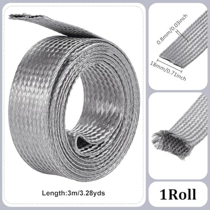 UNICRAFTALE 9.84ft(3m) 1.18" W Braided Sleeving Braid Stainless Steel Cable Wire Shielding Sleeve Ground Straps Protection Flat Metal Mesh Flexible Expandable Scalable Ribbon Wire for Protect Cable - size: 3m x 30mm
