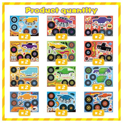 DUJAA 24 Sheets Monster Truck Stickers for Kids, Colorful, Premium Quality, Make Your Own, Monster Truck Party Favor, Teacher Reward, Birthday Gift - style: Monster Truck