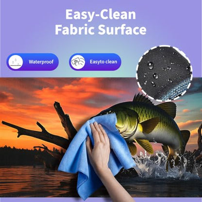 Large Gaming Mouse Pad (31.5" x 15.8") - Large Mouth Bass Fish Fishing Lake Scene At Sunset, Extra XXL Extended Office Accessories, Premium Stitched Anti-Slip Desk Mat - color: Fishing Lake