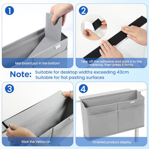 10 Pack Desk Side Hanging Organizer, Adhesive Storage Bag with Pockets for Magazine Ipad Notebook, for End Tables Home Office Desks Computer Workstations Dressing Table, Grey - color: Grey-10Pack