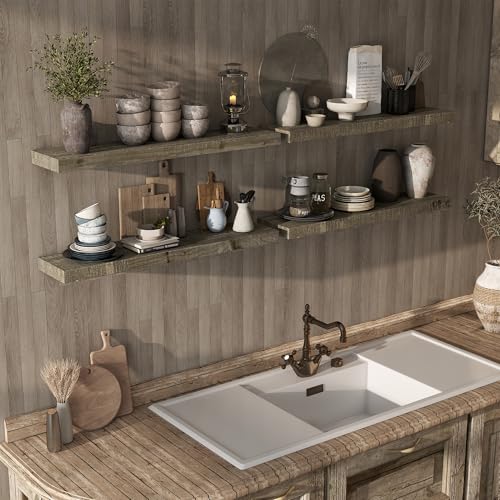 Acovy 40" Unfinished Solid Reclaimed Wood Floating Shelves, Rustic Heavy-Duty Wall Shelves, 8" Deep Floating Shelf for Living Room, Bathroom, Bedroom and Kitchen, Set of 2, Grey - color: Cement Grey, size: 40inches-2P
