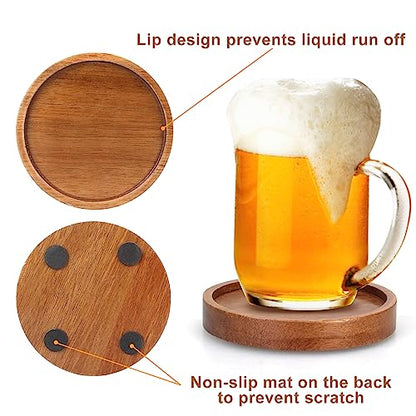 6 Pcs Best Wooden Coasters with Holder Coffee Table Decor Acacia Wood Coaster Set Modern Cup Coaster for Drink Home Dining Table Kitchen Accessories Cute Beer Bar Decorative Rustic Outdoor Coasters - style: 6 Pcs round