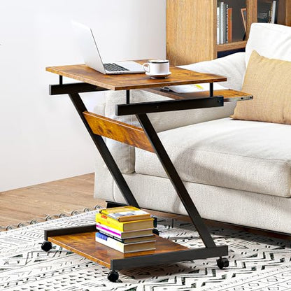 sogesfurniture Retro Computer Desk, Small Mobile Workstation with Keyboard Tray, Printer Shelf & Storage, 23.6x18.9x28.7 inches, Engineered Wood, for Home and Office - color: Retro