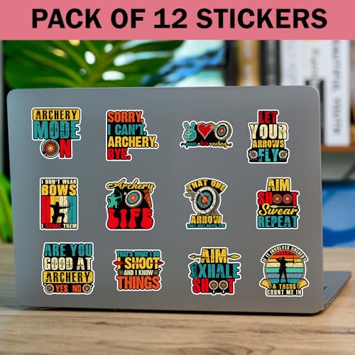 SODAVA Archery Sticker Pack Set of 12, 3 Inch Funny Archer Quote Decals, Vintage Bow and Arrow Vinyl Stickers for Car Laptop Water Bottle Outdoor Gear, Archery Lover Gift Idea - color: Archery