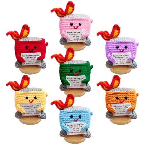 Emotional Support Dumpster Fire - Positive Crochet Birthday Gifts for Women Men, Handmade Knitted Retirement Farewell Going Away Gifts for Friend Coworkers Chaos Coordinator Office Administrative Boss - color: Multicolor（7pcs）