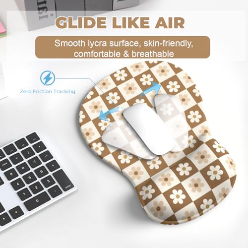 Mouse Pad with Wrist Rest, 3-in-1 Premium Lycra Fabric Memory Foam Ergonomic Wrist Support for Keyboard, Laptop & Desktop, Pain Relief Mousepad with Non-Slip PU Base for Office & Home (Flower Plaid) - color: Flower Plaid