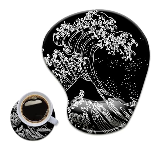HOPONY Gel Wrist Rest Mouse Pad-Ergonomic Office Mousepad with Wrist Support-Non-Slip,Design Desk Accessories Mat for Home&Game Decor Japanese Sea Wave - color: Japanese Sea Wave