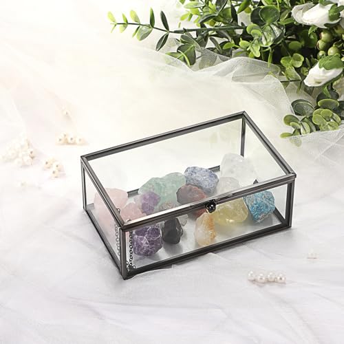 Hipiwe Vintage Glass Keepsake Box - Rectangle Jewelry Display Organizer with Lidded Box for Home Decor and Storage of Trinket Rings, Bracelet - Black, Small - color: Black, size: Small