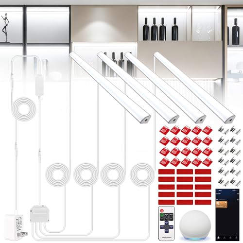 12" V-Shape Under Shelf Light Bar,Support Remote,APP & WiFi Alexa Voice Control,for Cabinet,Gun Safe,Closet,Counter,Book Shelf,Display Showcase,6000K White,4Pack - color: 6000K Pure White, size: 4Pcak x 12IN with Wirless Control