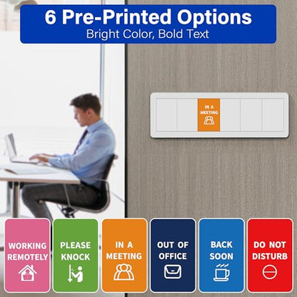 Office Door Signs with 6 Printed Status Options – Do Not Disturb, Out of Office, In a Meeting, Please Knock, Work from Home, Back Soon – Includes Custom Personalized Blank Sticker for Privacy Workspace or Studio Available and Away - style: Silver & Icon