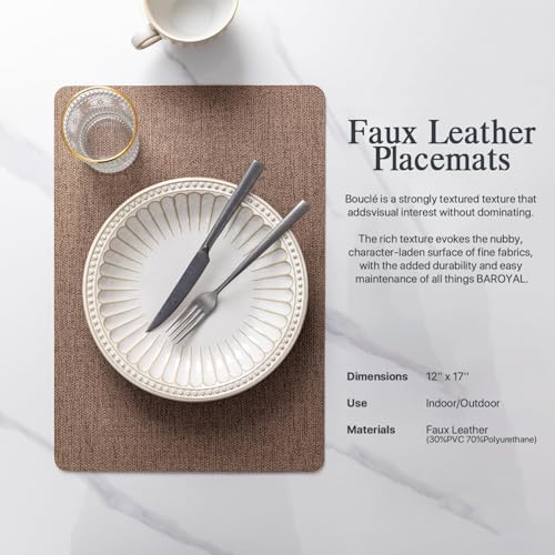 Baroyal Faux Leather Placemats Set of 6 Vinyl Washable Wipeable Table Mats for Kitchen Dining Table Heat Resistant Waterproof Modern Indoor/Outdoor Placemats Non-Slip Easy Clean Place Mats (Cocoa) - color: C-cocoa