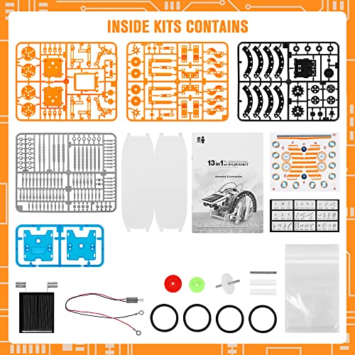 STEM 13-in-1 Education Solar Robot Toys for Age 8-12, DIY Building Science Experiment Robots Kit Birthday Gifts for 8 9 10 11 12 Years Old Boys Girls Kids Teens, Solar Powered by The Sun - color: Orange