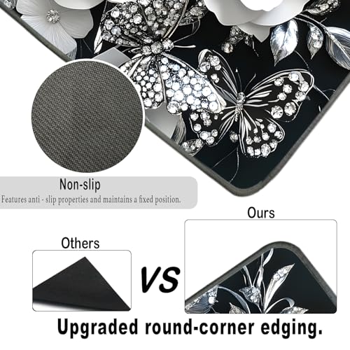 Nuxovilar Silver Floral Butterfly Dryer Cover for the Top, Non-slip Washer & Dryer Protector, 23.62"x19.68" Dust-proof Washing Machine Mat, Diatom Mud Polyester Dryer Top Pad for Laundry Room - color: YYE00851