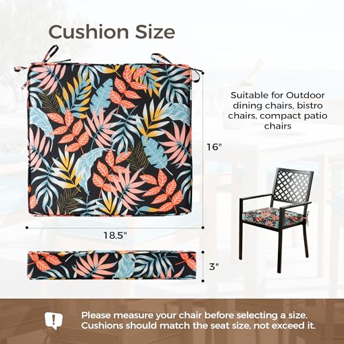 UNIKOME Outdoor Chair Cushions Set of 4, Water Resistant Patio Seat Cushions with Ties for Outdoor Furniture, High-Density Foam, UV & Fade Resistant, Piped Edge – 18.5" x 16" x 3", Colorful Leaves - color: 10 Colorful Leaves, size: 18.5" W X 16" D X 3" H