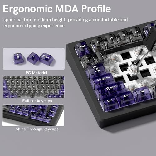 dagaladoo Transparent Black Purple Keycaps,Glossy Jelly Key caps Clear | Shine Through keyboard keycaps translucent,MDA Profile,115 keys PC keycaps for Mechanical Keyboard with MX Switches - color: Black and Purple
