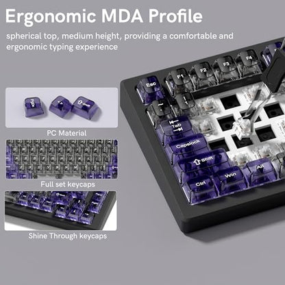 dagaladoo Transparent Black Purple Keycaps,Glossy Jelly Key caps Clear | Shine Through keyboard keycaps translucent,MDA Profile,115 keys PC keycaps for Mechanical Keyboard with MX Switches - color: Black and Purple