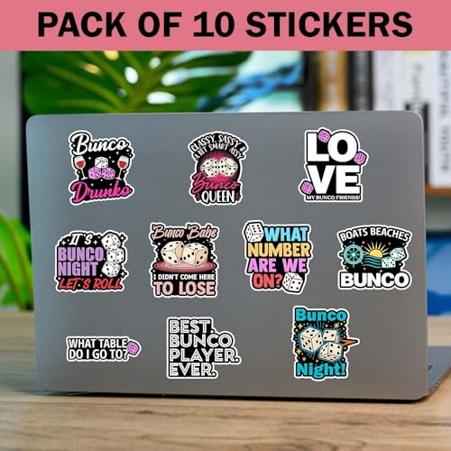 SODAVA [3"x3"] Funny Bunco Stickers Pack of 10 – Game Vinyl Decals for Bunco Night, Bunco Babe Queen Group, Waterproof Cute Bunco Accessories for Women, Scrapbook Laptop Water Bottle (A1) - color: Funny Bunco
