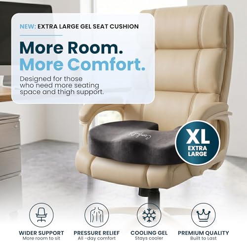 ComfiLife Extra Large Gel & Memory Foam Seat Cushion - Doctor Recommended Office Chair Cushion, Car Seat Cushion - Back & Sciatica Pain Relief - Wide Seat Cushion for Big & Tall (Charcoal) - color: Charcoal, size: X-Large