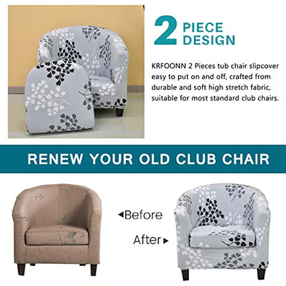 KRFOONN 2 Pieces Club Chair Slipcover Printed Waterproof Tub Chair Slipcover Armchair Covers Sofa Cover Removable Round Barrel Chair Covers Couch Furniture Protector Cover for Living Room, A37 - color: Colora37