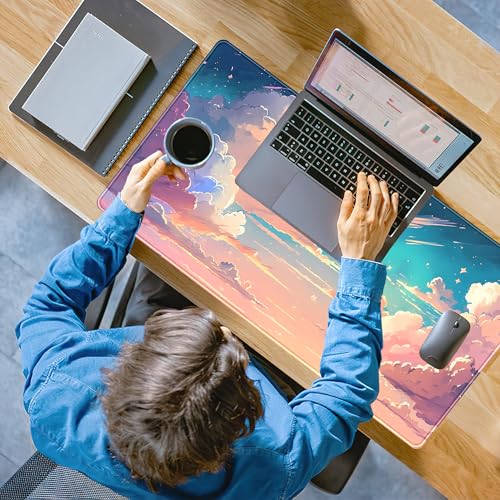 Cool Pink Desk Mat Pastel Clouds Large XXL Gaming Mouse Pad Non-Slip Rubber Base Mousepad, Office Desktop Decor Desk Pad, Computer Laptop Keyboard and Mouse Mat with Stitched Edges, 31.5x15.75 in - color: Pastel Pink Clouds