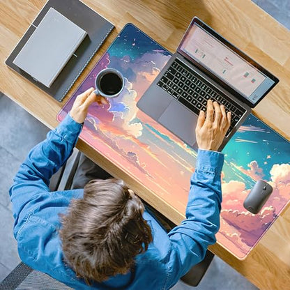 Cool Pink Desk Mat Pastel Clouds Large XXL Gaming Mouse Pad Non-Slip Rubber Base Mousepad, Office Desktop Decor Desk Pad, Computer Laptop Keyboard and Mouse Mat with Stitched Edges, 31.5x15.75 in - color: Pastel Pink Clouds