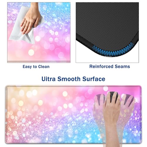 Large Mouse Pad + Keyboard Wrist Rest Set, Extended Gaming Mousepad (31.5X11.8 inch) with Non-Slip Rubber, Ergonomics Memory Foam Mouse Wrist Rest Support, Pink Purple Glitter Bokeh XXL Desk Pad - color: Yu-Mouse Pad-3-B45