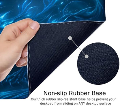 SSOIU Extended Mouse Pad, XXL Gaming Mouse Pads, Large Big Mousepad Laptop Computer Keyboard Mat Desk Pad with Non-Slip Base Stitched Edge for Gaming Office, 35.5 x 15.7 inch, Blue Dragon - color: Blue Dragon