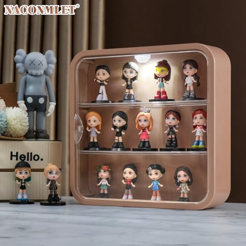 Clear Display Case for Figure with Led Light,3-Layer Wall-Mounted Storage Box with Door,Dust and Moisture Proof,Suitable for Pop Mart,Lego Collectibles Mini Figures Toys