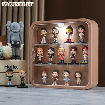Clear Display Case for Figure with Led Light,3-Layer Wall-Mounted Storage Box with Door,Dust and Moisture Proof,Suitable for Pop Mart,Lego Collectibles Mini Figures Toys
