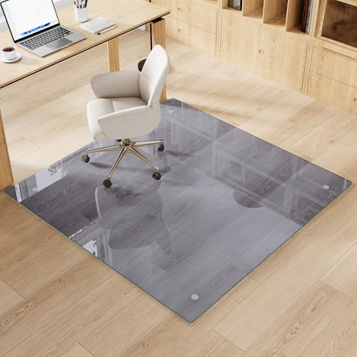 Tempered Glass Gray Chair Mat for Carpet & Hard Floor, 46"x46" Office Chair Mat - Heavy Duty & Scratch Resistant, Non-Slip Pads, Rounded Corners & Polished Edges - color: Grey, size: 46"x46"