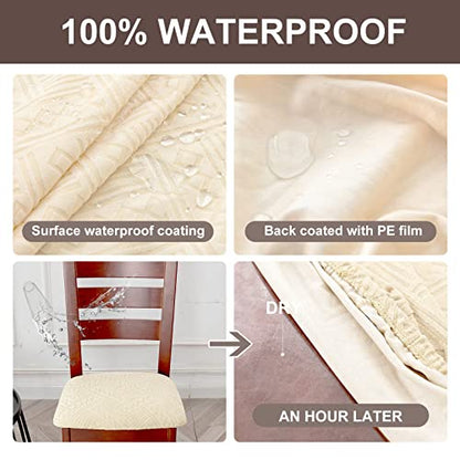 Genina Waterproof Dining Room Chair Covers Stretch Seat Covers for Dinning Room Chair Protector Slipcover for Kitchen, Hotel (2, Pattern1-Beige) - color: Pattern1-beige
