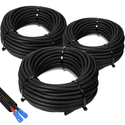 Sasylvia 1/4", 1/2", 3/8" x 25 Ft Split Wire Loom Tubing Wire Loom Assortment Split Cable Sleeves Bulk Flexible Electrical Conduit Protective kit - size: 1/4", 1/2", 3/8" X 25 ft