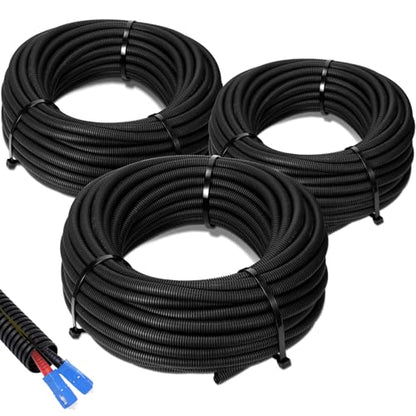 Sasylvia 1/4", 1/2", 3/8" x 25 Ft Split Wire Loom Tubing Wire Loom Assortment Split Cable Sleeves Bulk Flexible Electrical Conduit Protective kit - size: 1/4", 1/2", 3/8" X 25 ft