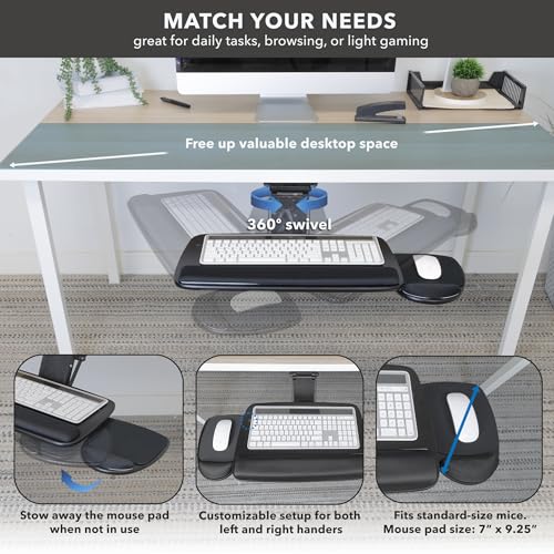 Mount-It! Under Desk Keyboard Tray, Adjustable Slide-Out Keyboard & Mouse Platform, 20.5" W × 11" D, Ergonomic Wrist Rest, Tilt & Swivel, Heavy-Duty Bolt-On Keyboard Drawer for Home Office, Black - color: Black