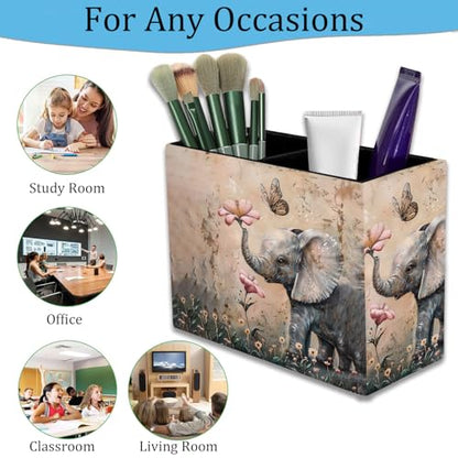 Pen Holder and Anti-Slip Mouse Pad Combination, Makeup Brush Storage Box, Tableware Storage Box, Suitable for Office and Home - Cute Little Elephant Flower - color: Cute Little Elephant Flower